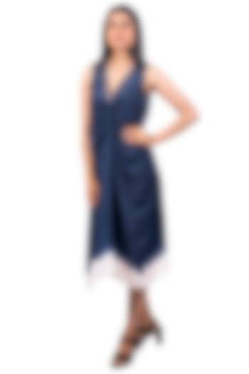 Navy Blue & White Tie-Dyed Knotted Midi Vacation Dress by Dev R Nil at Pernia's Pop Up Shop