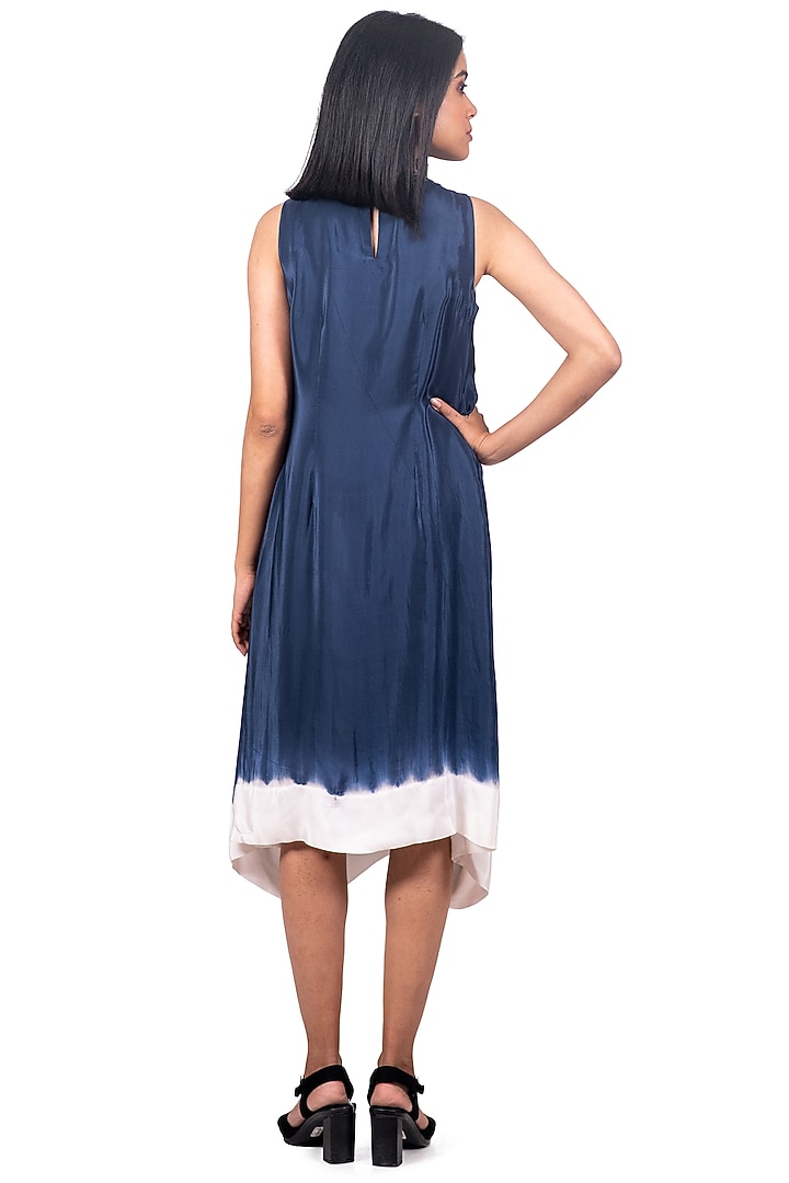 Navy Blue & White Tie-Dyed Knotted Midi Vacation Dress by Dev R Nil at Pernia's Pop Up Shop
