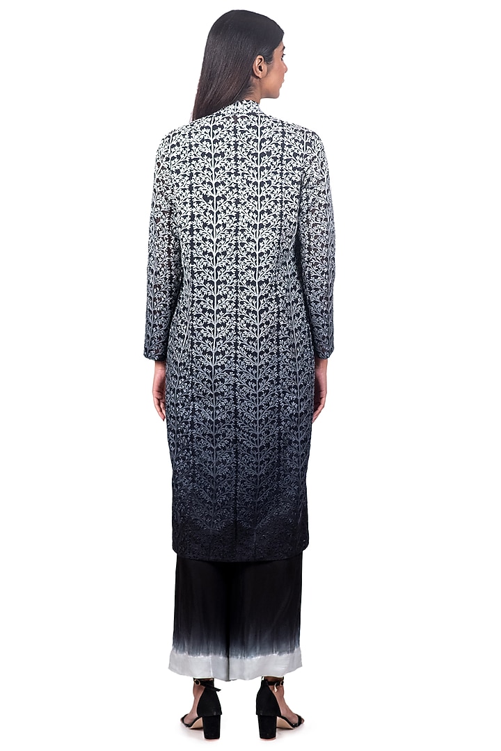 Black & White Ombre Embroidered Jacket Set by Dev R Nil at Pernia's Pop Up Shop