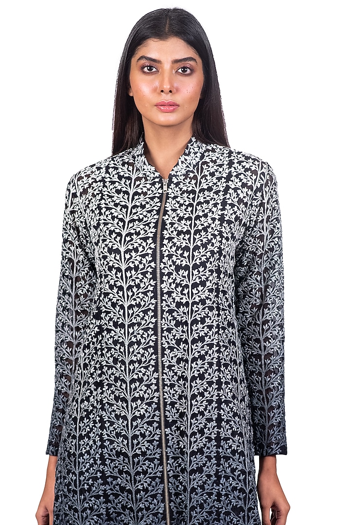 Black & White Ombre Embroidered Jacket Set by Dev R Nil at Pernia's Pop Up Shop