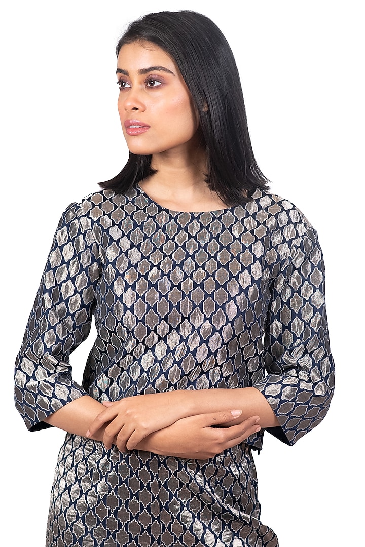 Navy Blue Embroidered Pant Set by Dev R Nil at Pernia's Pop Up Shop