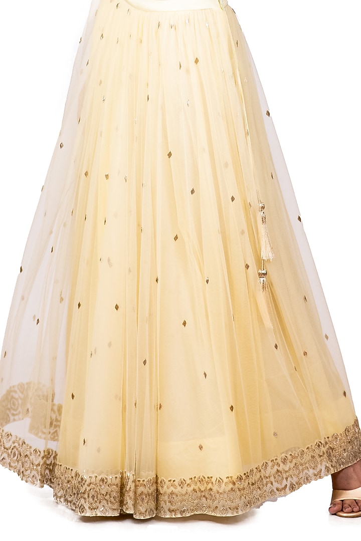Cream-Yellow Embroidered Cropped Jacket Set by Dev R Nil at Pernia's Pop Up Shop