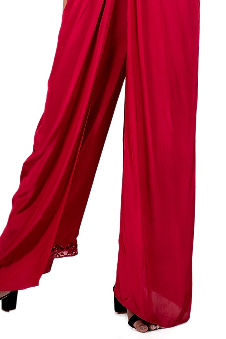 Deep Red Embroidered Knotted Tunic Set by Dev R Nil at Pernia's Pop Up Shop