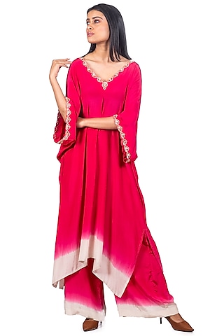 Crayon Red & White Tie-Dyed Kaftan Set by Dev R Nil
