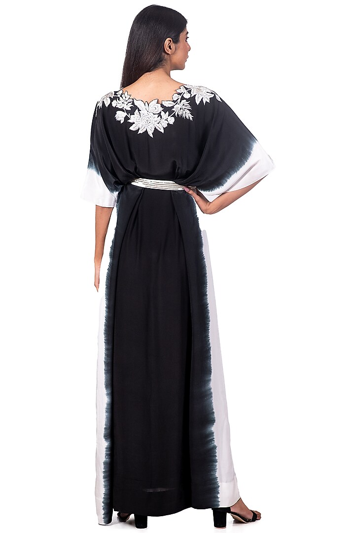 Black & White Tie-Dyed Kaftan With Belt by Dev R Nil at Pernia's Pop Up Shop