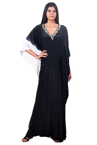 Black & White Embroidered Kaftan by Dev R Nil