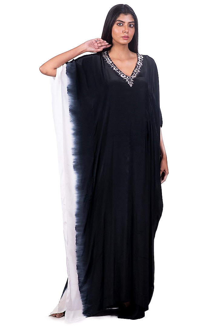 Black & White Embroidered Kaftan by Dev R Nil at Pernia's Pop Up Shop