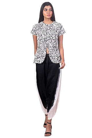 Black & White Embroidered Paneled Jacket Set by Dev R Nil