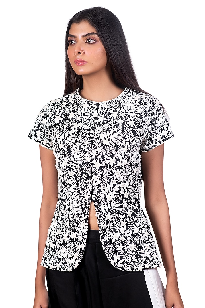 Black & White Embroidered Paneled Jacket Set by Dev R Nil at Pernia's Pop Up Shop