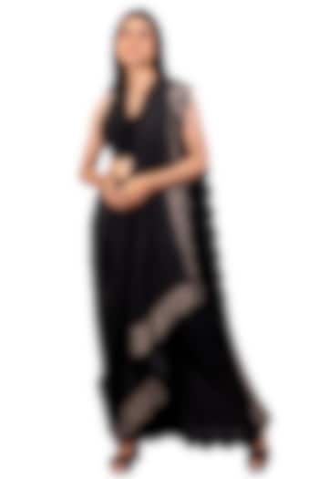 Black Embroidered Draped Saree Set by Dev R Nil