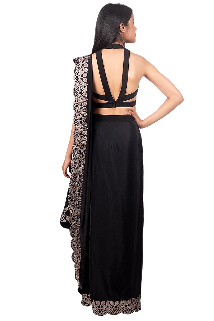 Black Embroidered Draped Wedding Saree Set by Dev R Nil at Pernia's Pop Up Shop