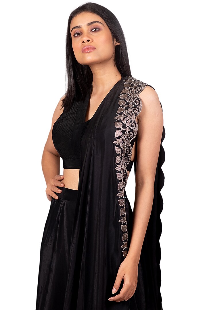 Black Embroidered Draped Wedding Saree Set by Dev R Nil at Pernia's Pop Up Shop