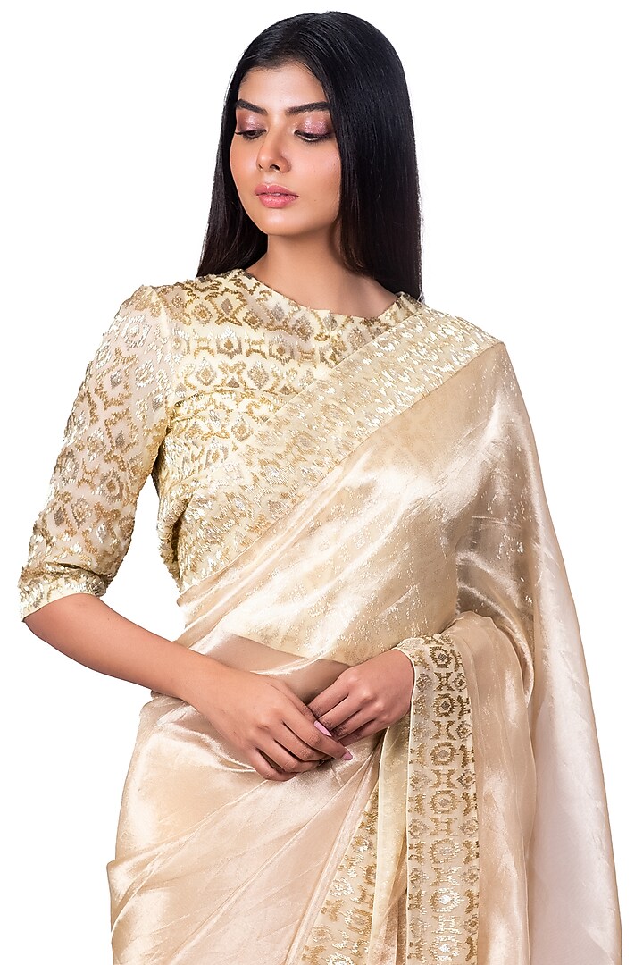 Gold Embroidered Reception Saree Set by Dev R Nil at Pernia's Pop Up Shop