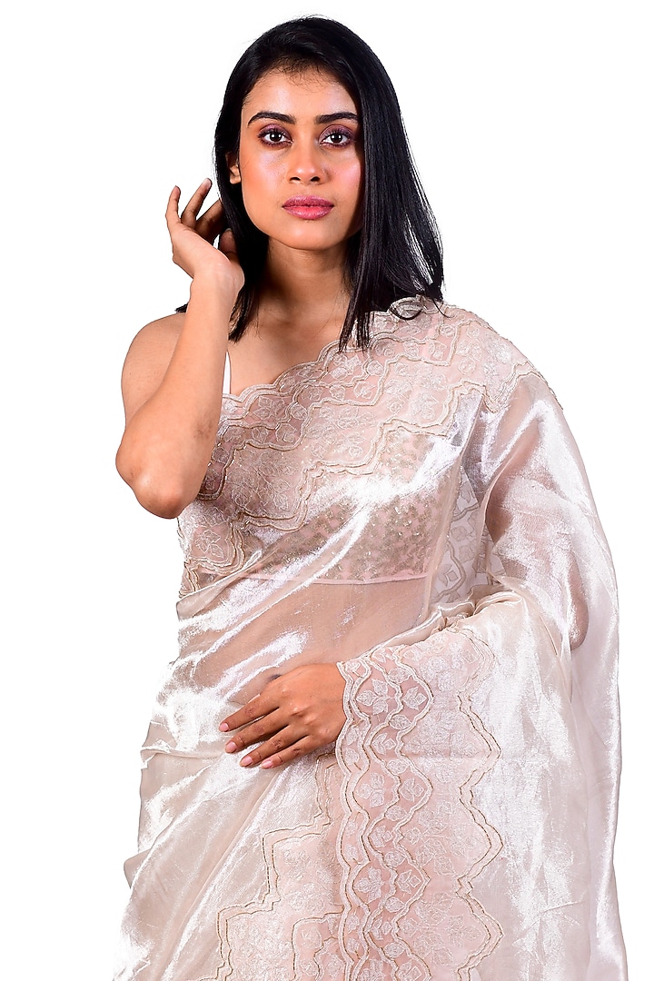 Crystal Pink Embroidered Reception Saree Set by Dev R Nil at Pernia's Pop Up Shop
