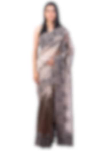 Antique Grey Embroidered Saree Set by Dev R Nil