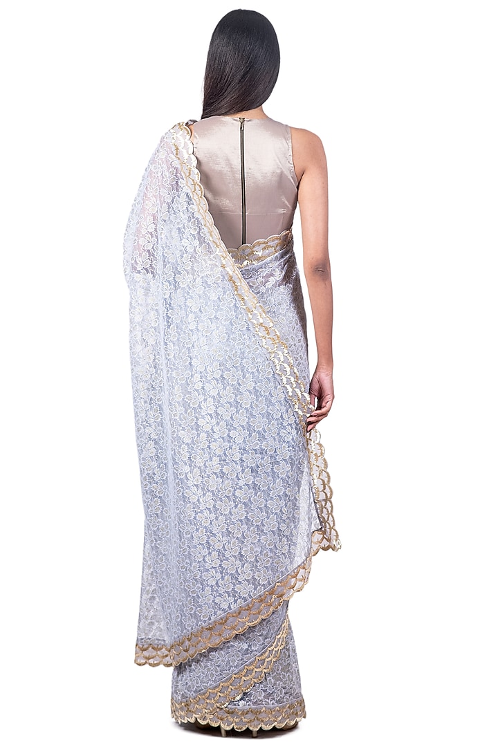 Light Blue Embroidered Reception Saree Set by Dev R Nil at Pernia's Pop Up Shop