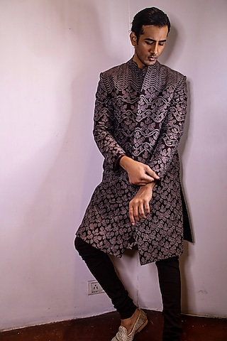 Maroon Dupion Silk Sherwani  by Dev R Nil Men