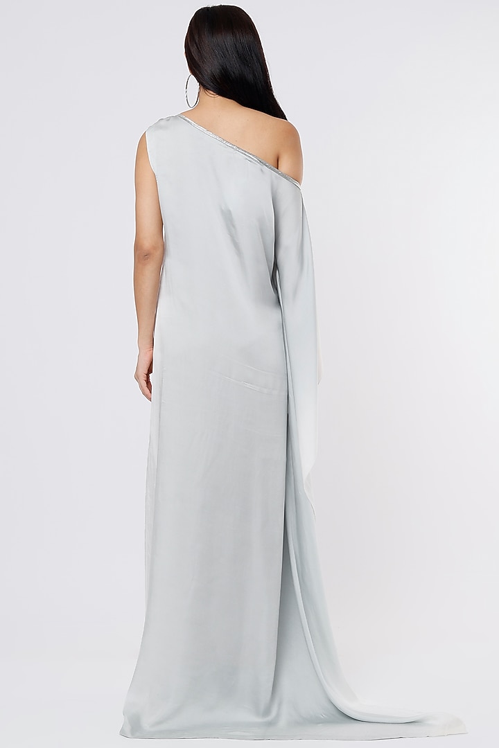 White & Grey Embroidered Kaftan by Dev R Nil at Pernia's Pop Up Shop