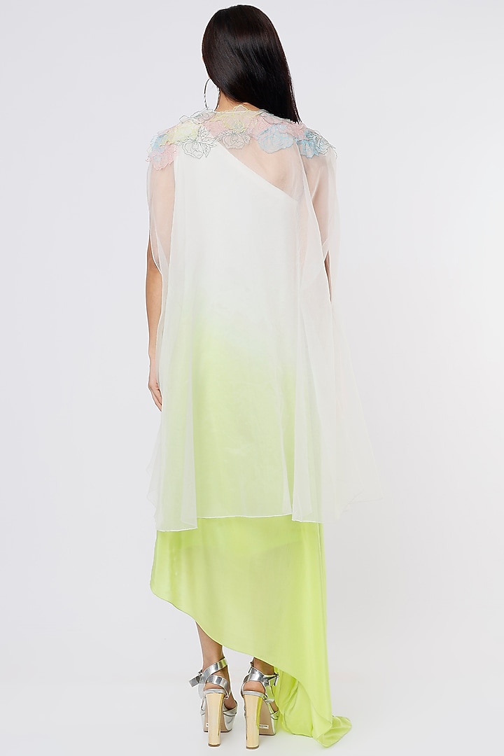 White & Lime Crepe Embroidered Jacket Cocktail Dress by Dev R Nil at Pernia's Pop Up Shop