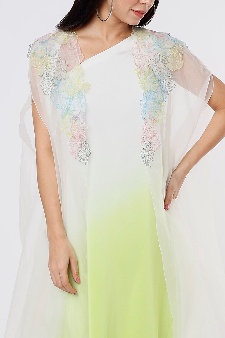 White & Lime Crepe Embroidered Jacket Cocktail Dress by Dev R Nil at Pernia's Pop Up Shop