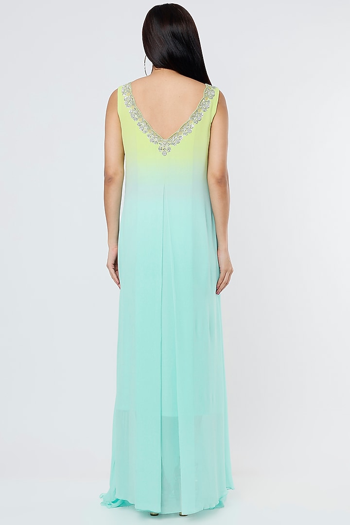 Turquoise & Lime Embroidered Maxi Cocktail Dress by Dev R Nil at Pernia's Pop Up Shop