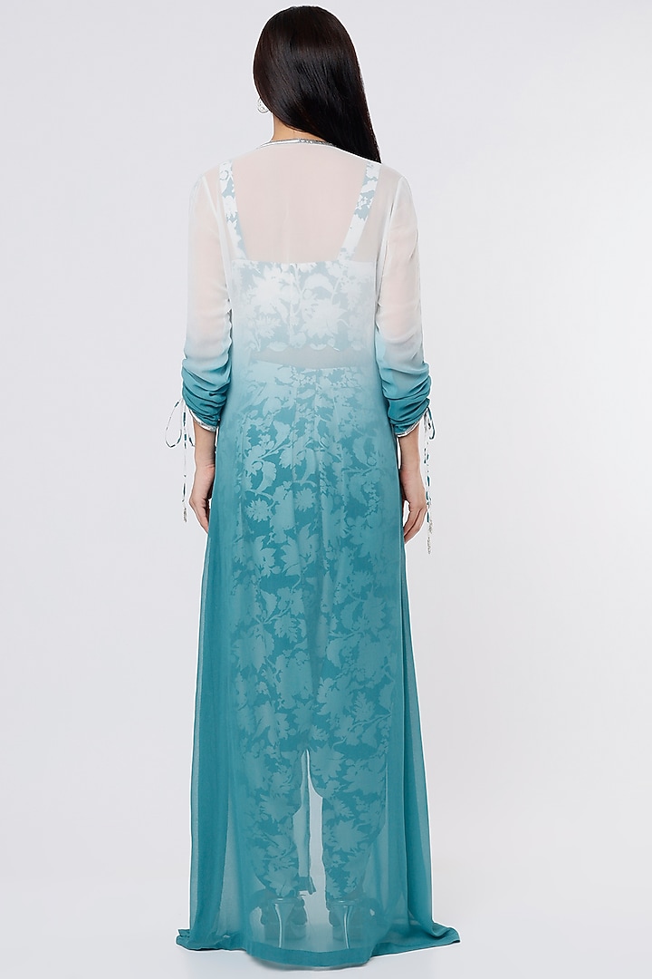 Jade & White Georgette Cape Set by Dev R Nil at Pernia's Pop Up Shop