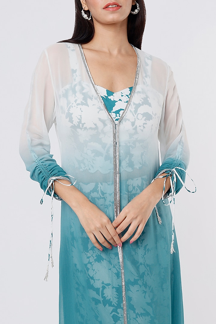 Jade & White Georgette Cape Set by Dev R Nil at Pernia's Pop Up Shop