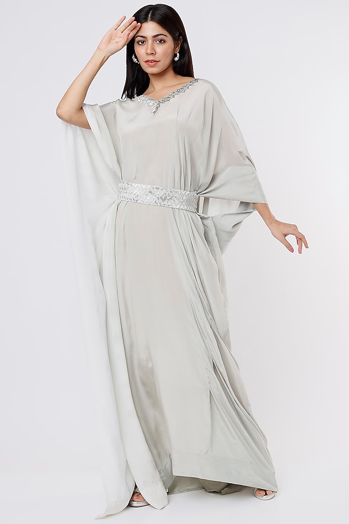 Grey Crepe Kaftan by Dev R Nil