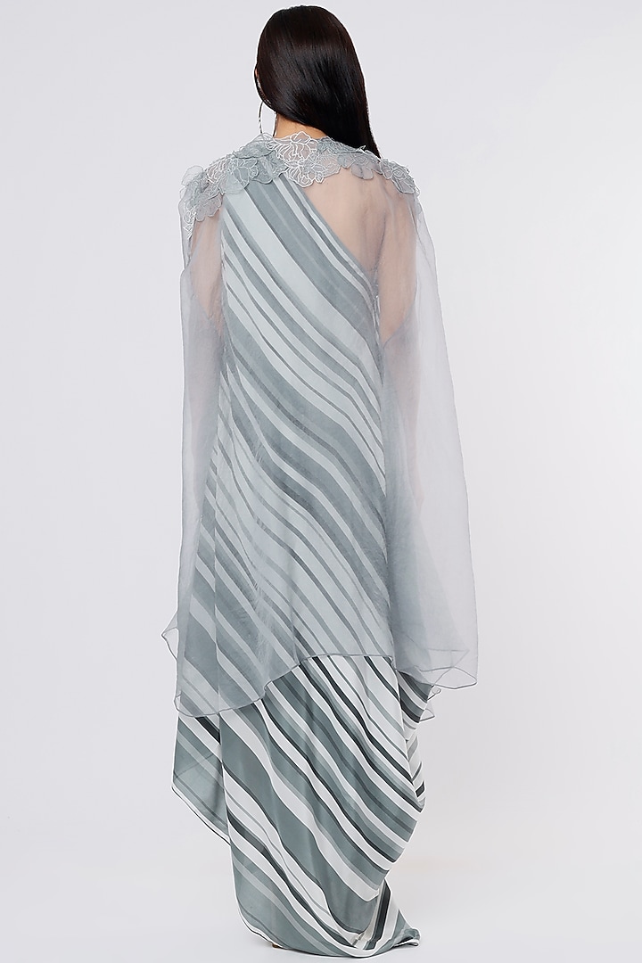 Charcoal Crepe Stripe Printed Jacket Cocktail Dress by Dev R Nil at Pernia's Pop Up Shop