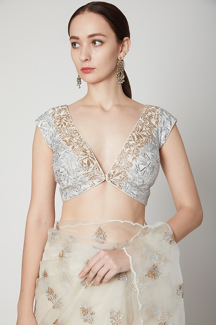 White Embroidered Wedding Saree Set by Dev R Nil at Pernia's Pop Up Shop