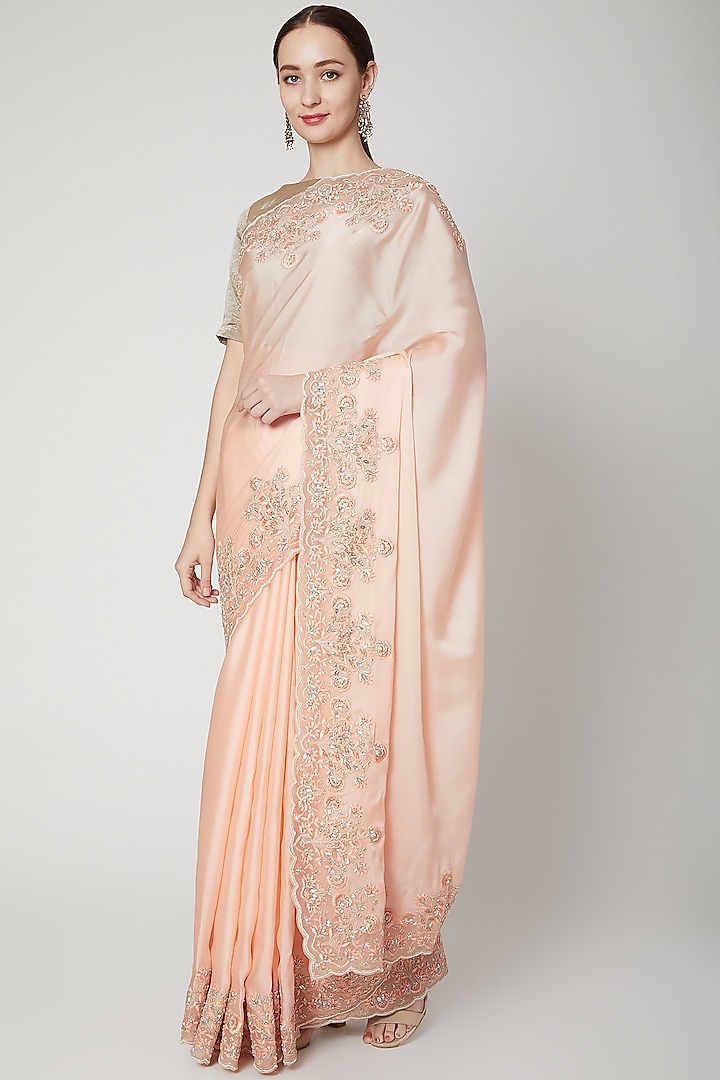 Blush Pink Embroidered Saree Set by Dev R Nil