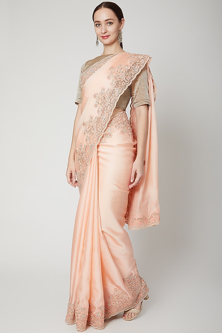 Blush Pink Embroidered Reception Saree Set by Dev R Nil at Pernia's Pop Up Shop