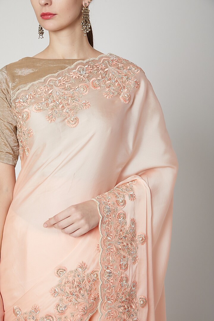 Blush Pink Embroidered Reception Saree Set by Dev R Nil at Pernia's Pop Up Shop