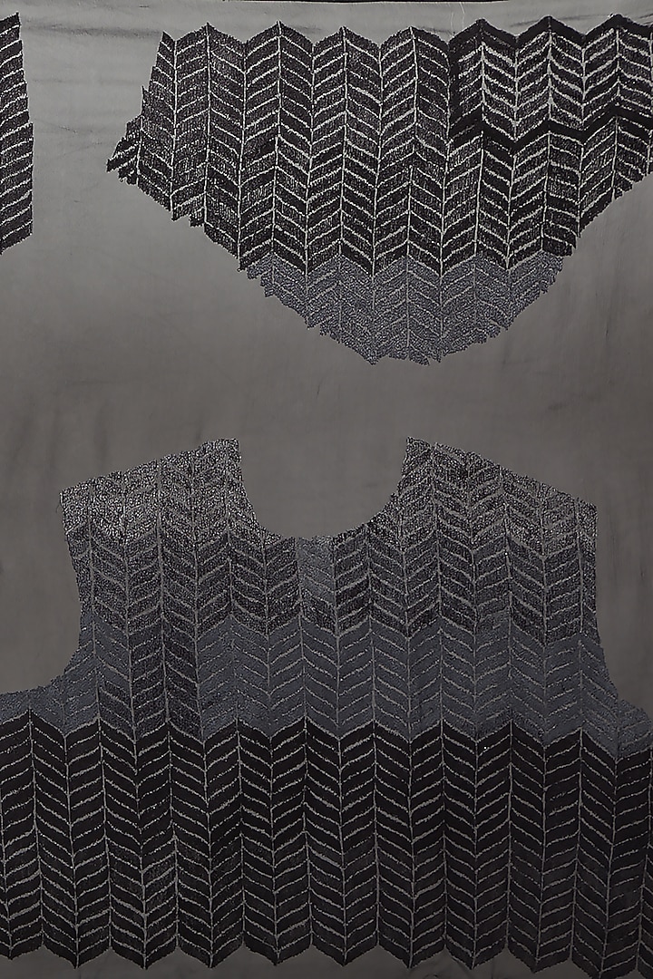 Black Organza Floral Embroidered Wedding Saree Set by Dev R Nil at Pernia's Pop Up Shop