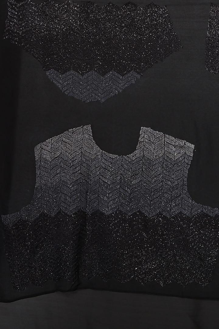 Black Organza Floral Embroidered Wedding Saree Set by Dev R Nil at Pernia's Pop Up Shop