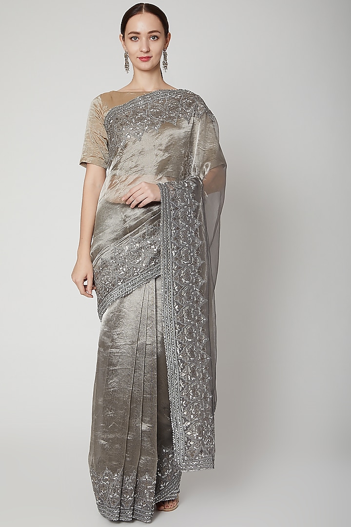 Grey Resham Embroidered Saree Set by Dev R Nil