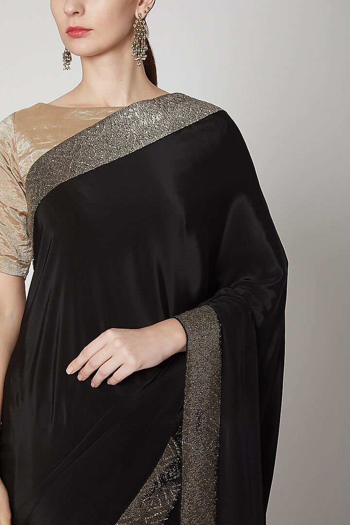 Black Cutdana Embroidered Reception Saree Set by Dev R Nil at Pernia's Pop Up Shop