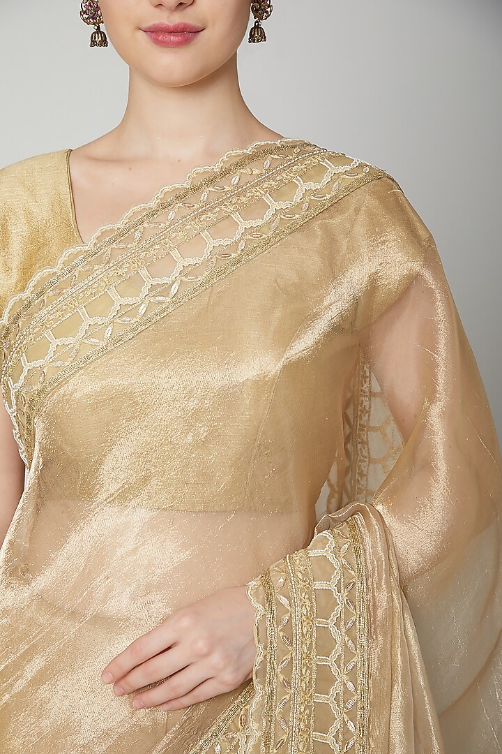 Gold Gota Embroidered Reception Saree Set by Dev R Nil at Pernia's Pop Up Shop