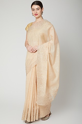 Gold Butta Embroidered Saree Set by Dev R Nil