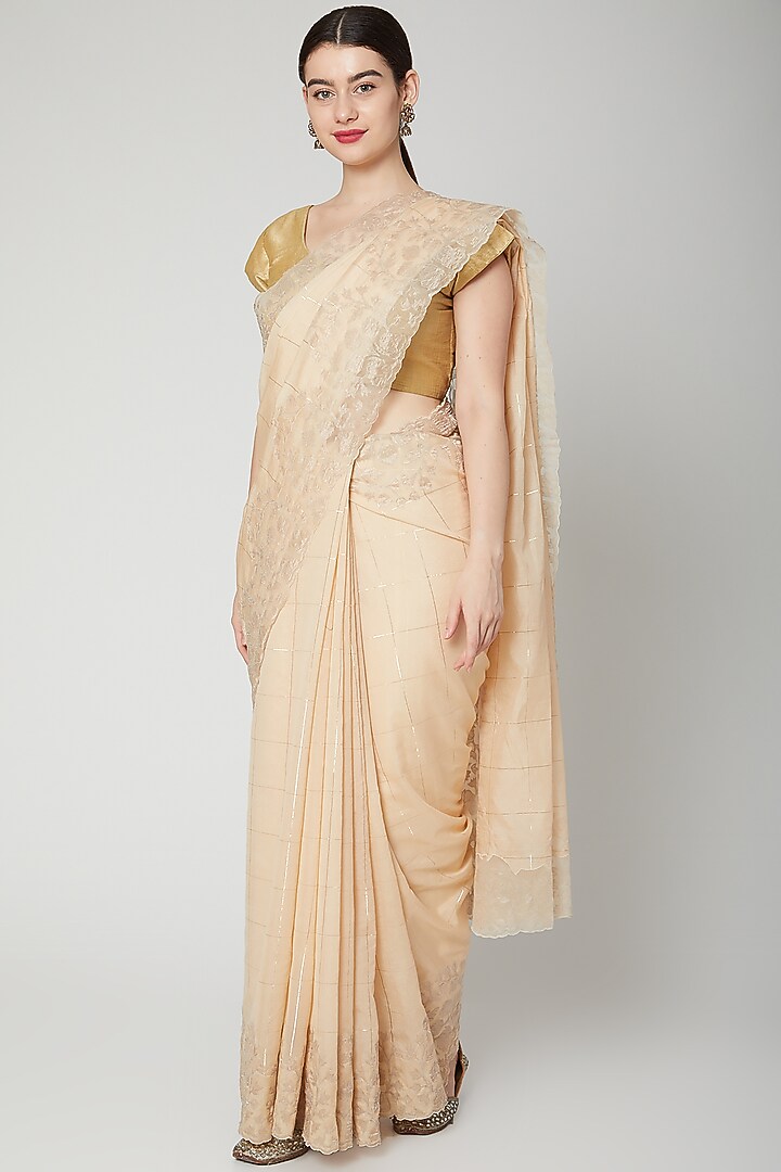 Gold Butta Embroidered Wedding Saree Set by Dev R Nil at Pernia's Pop Up Shop