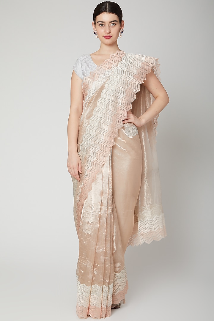 Blush Pink & Silver Embroidered Wedding Saree Set by Dev R Nil at Pernia's Pop Up Shop
