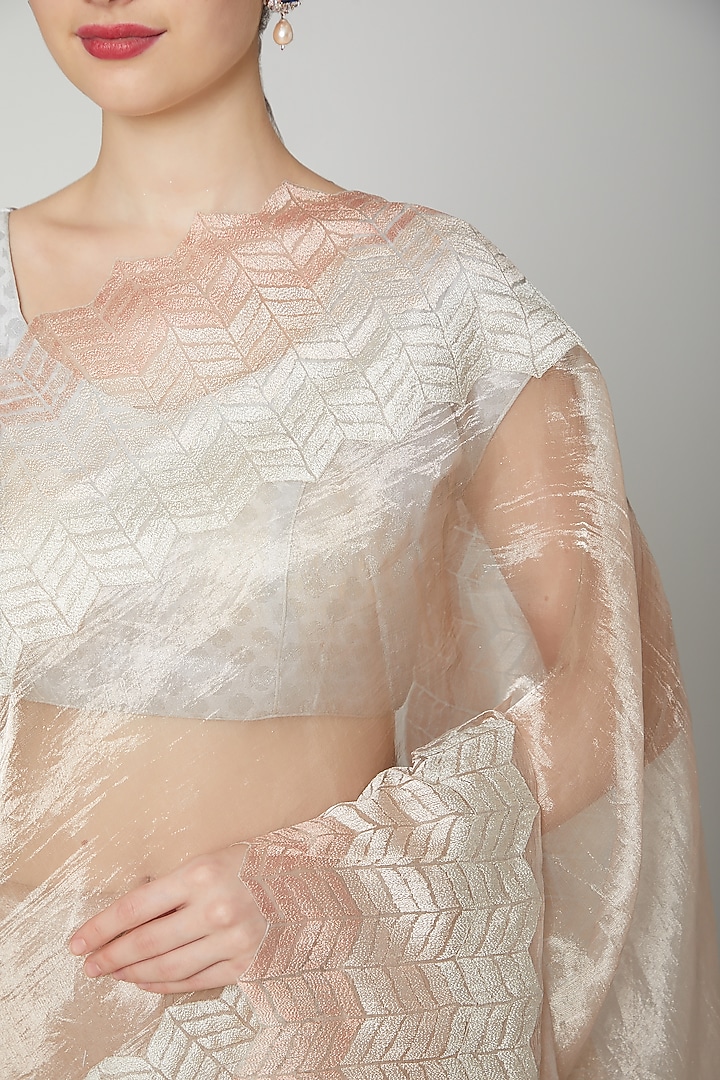 Blush Pink & Silver Embroidered Wedding Saree Set by Dev R Nil at Pernia's Pop Up Shop