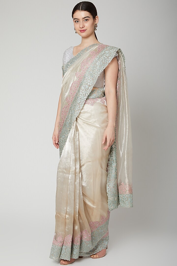 Silver Badla Embroidered Wedding Saree Set by Dev R Nil at Pernia's Pop Up Shop