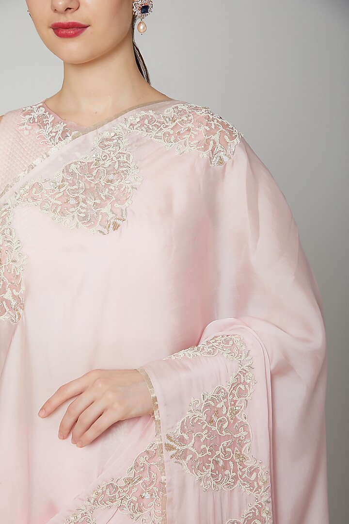 Blush Pink Dabka Embroidered Reception Saree Set by Dev R Nil at Pernia's Pop Up Shop