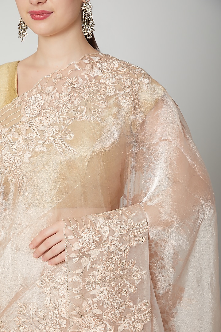 Peach Sequins Embroidered Reception Saree Set by Dev R Nil at Pernia's Pop Up Shop