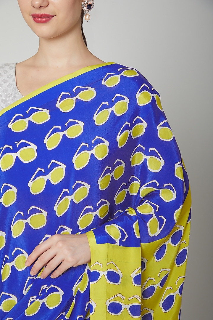 Royal Blue Printed Party Wear Saree Set by Dev R Nil at Pernia's Pop Up Shop