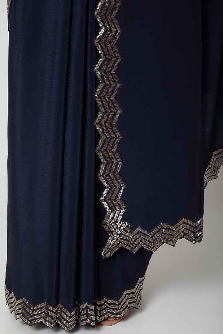 Navy Blue Cutdana Embroidered Reception Saree Set by Dev R Nil at Pernia's Pop Up Shop