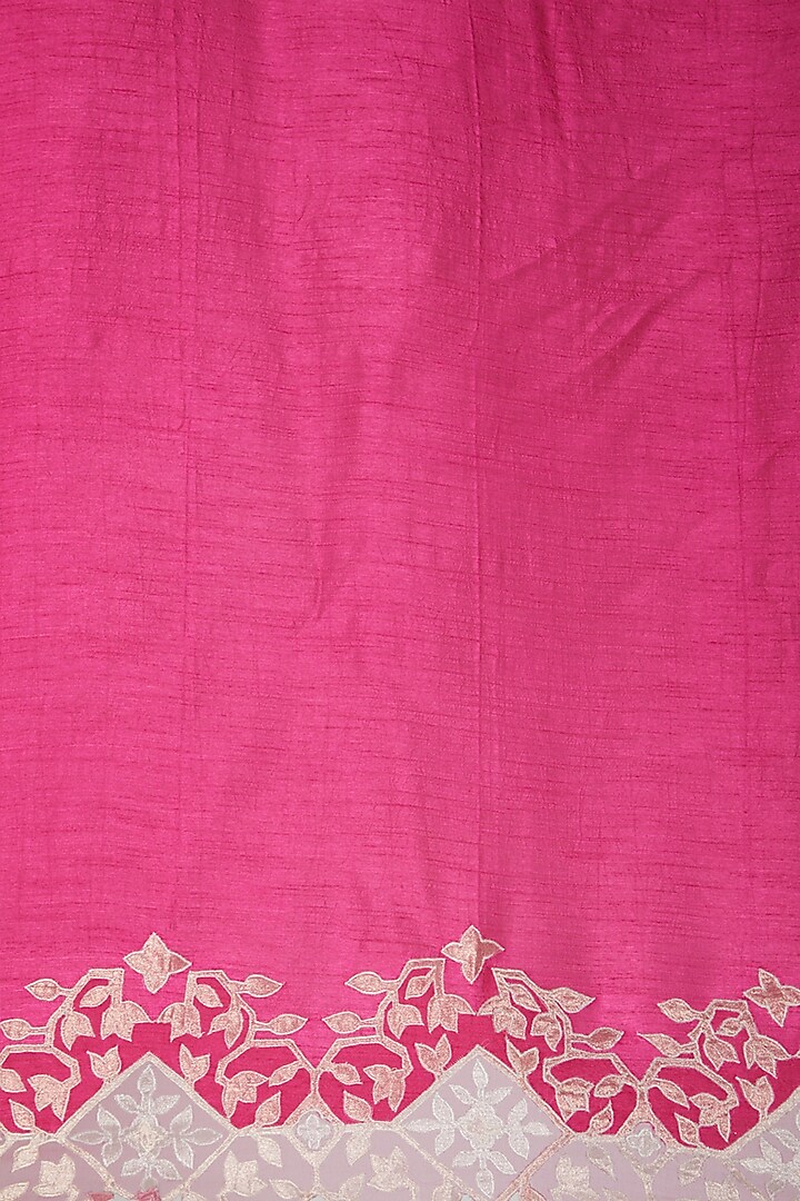 Fuchsia Appliques Embroidered Wedding Saree Set by Dev R Nil at Pernia's Pop Up Shop