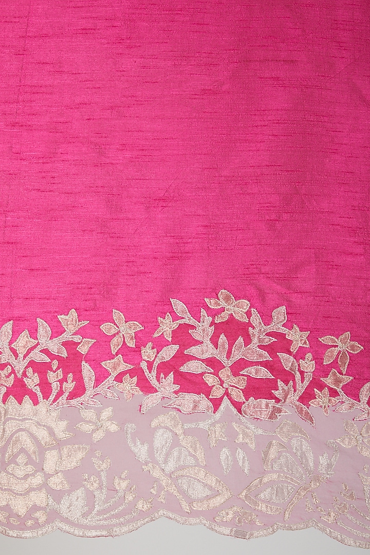 Fuchsia Appliques Embroidered Reception Saree Set by Dev R Nil at Pernia's Pop Up Shop