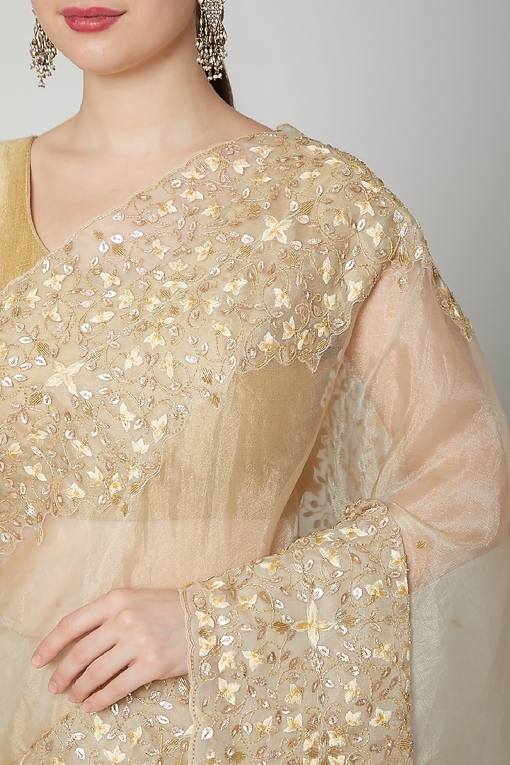 Gold Resham Embroidered Reception Saree Set by Dev R Nil at Pernia's Pop Up Shop